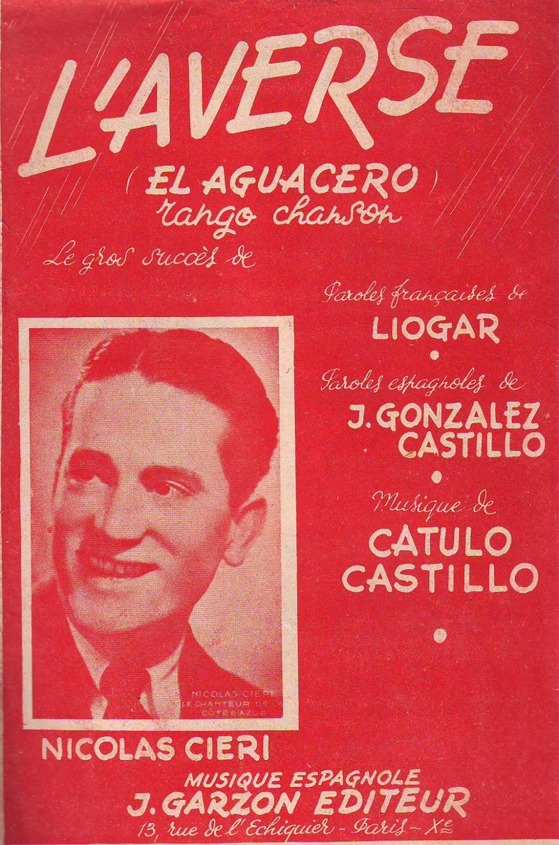 Spartito di «L'Averse (El Aguacero)», tango canzone: «il grande successo di Nicolàs Cieri».